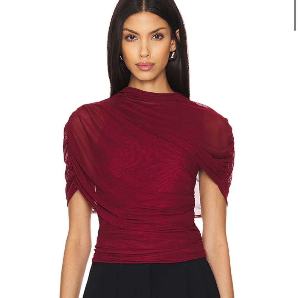 Amanda Uprichard Mesh Asymmetrical Top in Red Wine